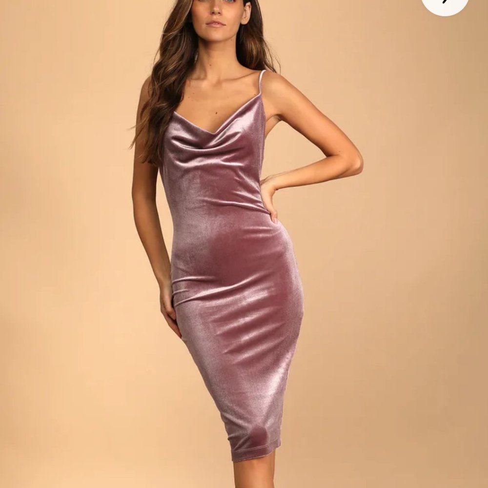 Lulus velvet mauve midi dress with cowl neck. $24 or best offer